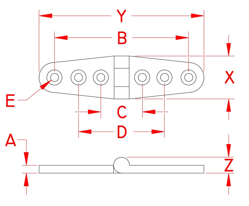 Stainless Steel Heavy Duty Strap Hinge, S3820-0100, S3820-0150, Line Drawing